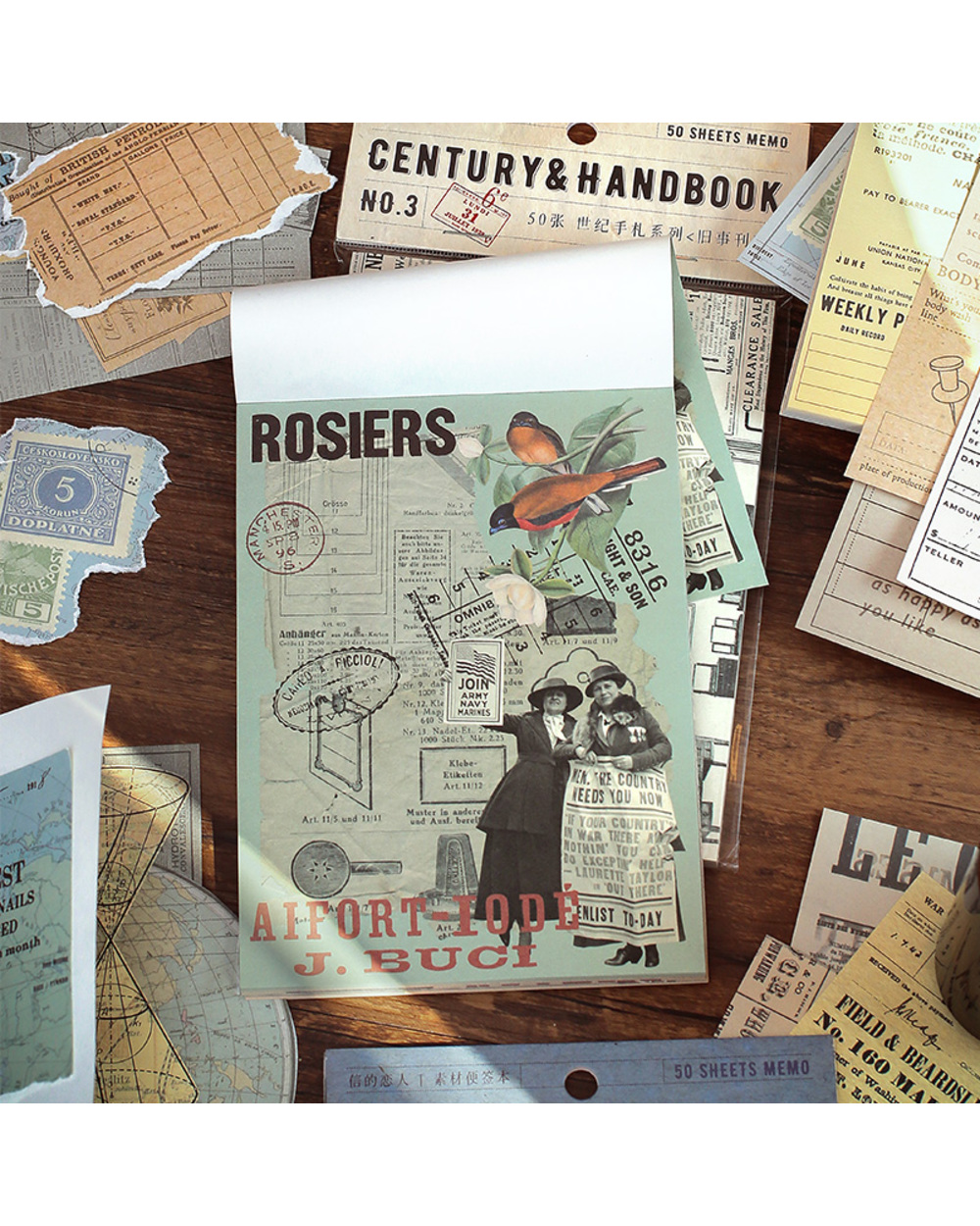 Journamm 50Pcs/Pack Vintage Ticket Map Style Materials Memo Paper Scrapbooking Junk Journal Diy Stationery Background D front-0