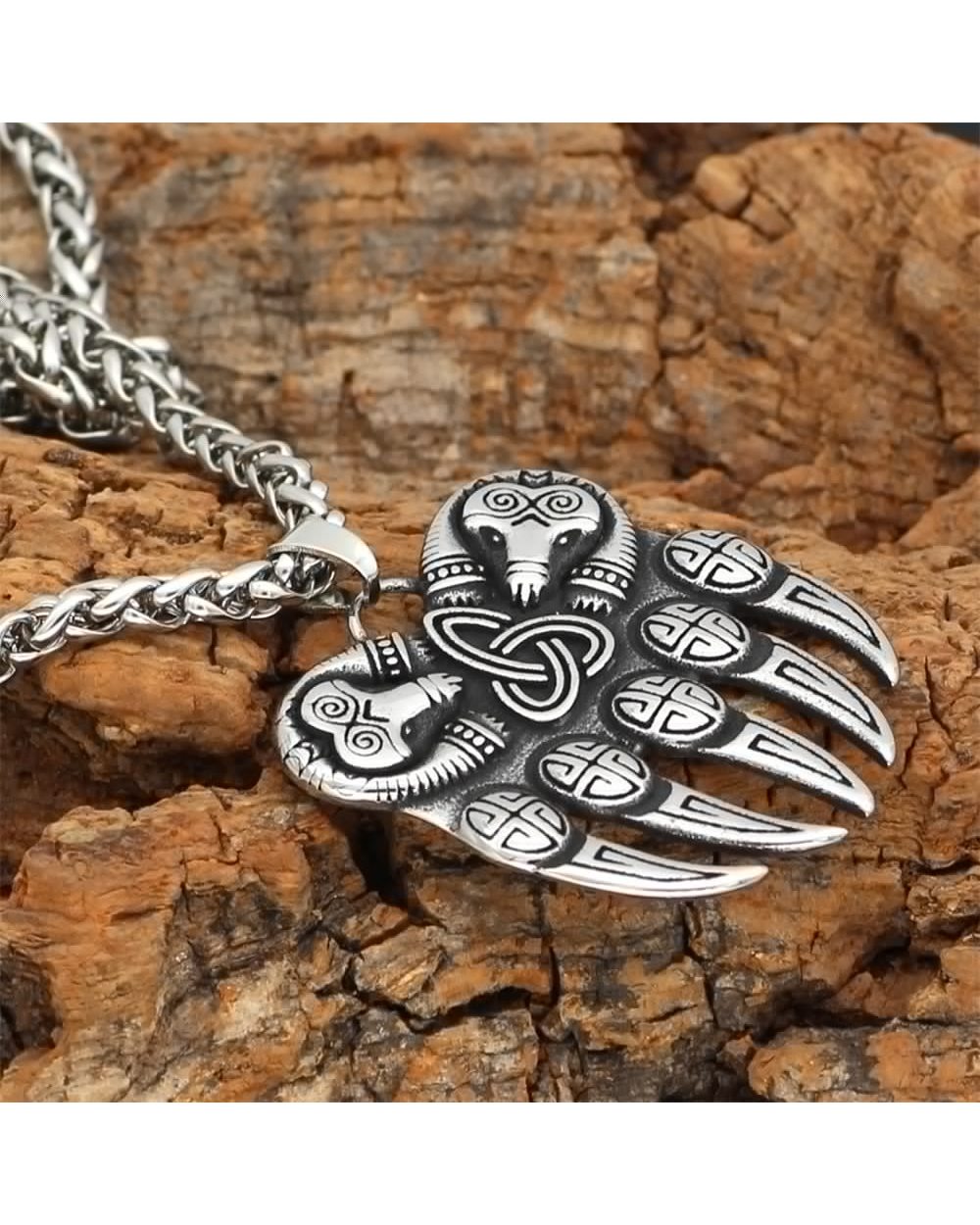 Vikings Bear Necklace Mens Stainless Steel front-3