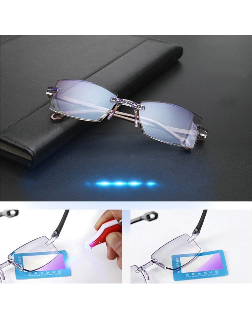 Rimless Reading Glasses Men Women Bifocal Far Near Anti Blue Light Presbyopic Glasses Magnification Eyewear Diopter +10 front-2