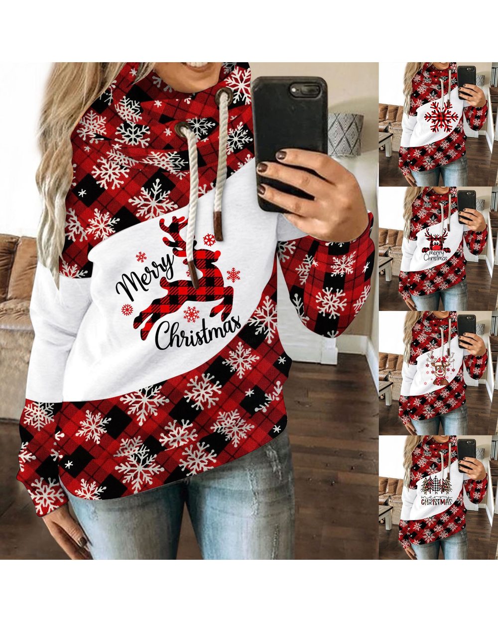Women Lady Jumper Pullover Sweater Coat Christmas Winter Ladies Splice Tops Warm Brief Sweatshirts Clothing 2022 front-0