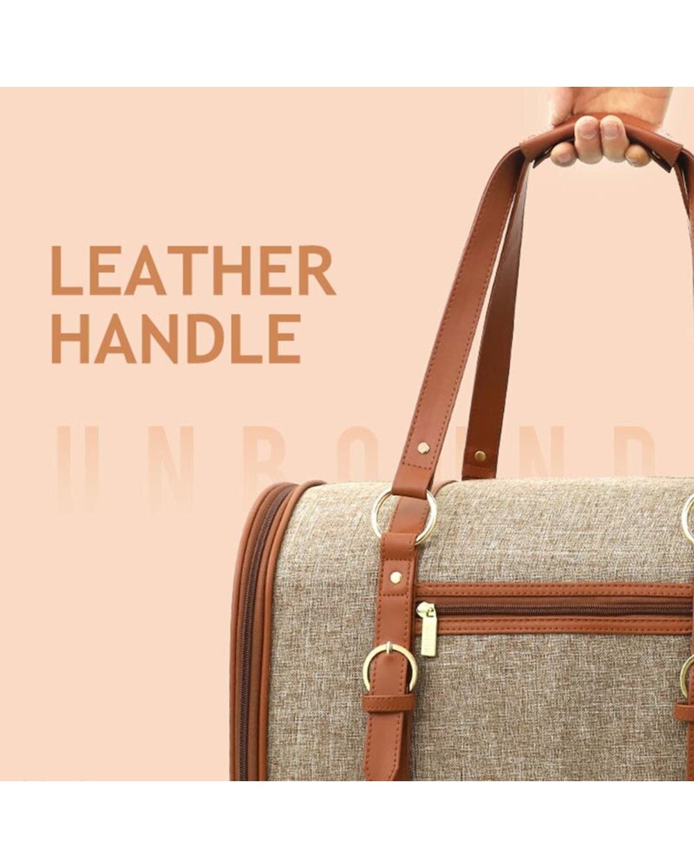 Leather Linen TC Cloth Cat Dog Carrier Handbag Portable Foldable Dogs Bag Waterproof Splicing Design Pet Carrier front-1