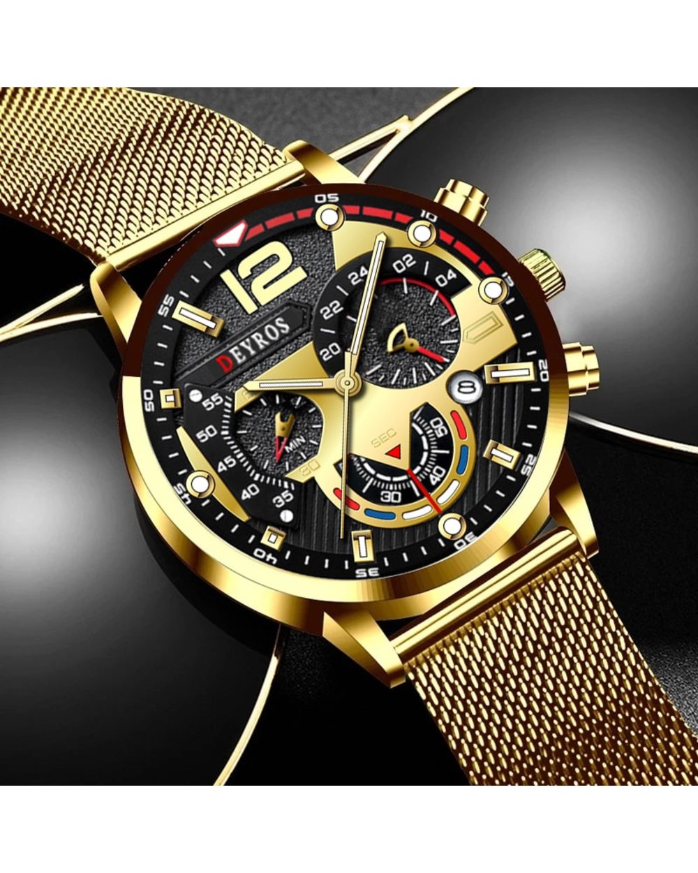 Watch Luxury Gold Stainless Steel Mesh Belt Quartz Watches Business Leather Mens Luminous Clock front-0