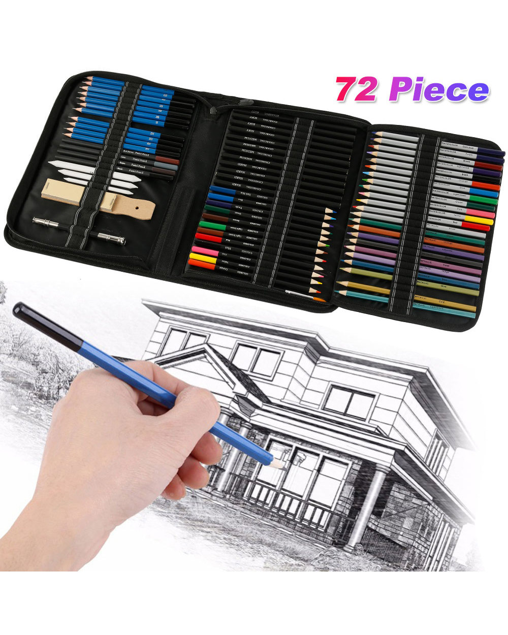 72Pcs/Set Drawing Pencils Set Sketch Colored Pencils Painting Set Watercolor Metallic Complete Artist Kit Drawing Art S front-0