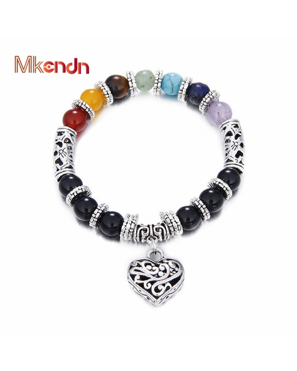 Whole Men Women 7 Chakra Bracelets Bangles Colors Mixed Healing Crystals Stone Chakra Pray Mala Heart Charm Bracelet Je front-0