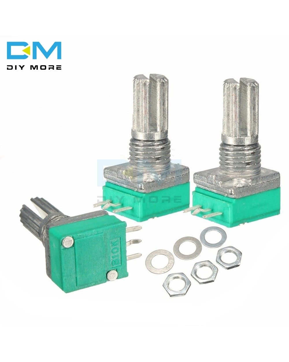 10Pcs 6Mm 3 Pin 3P Knurled Shaft Single Linear B Type 5K 10K B20k B50k B100k B500k Ohm Rotary Potentiometer Knob With C front-2