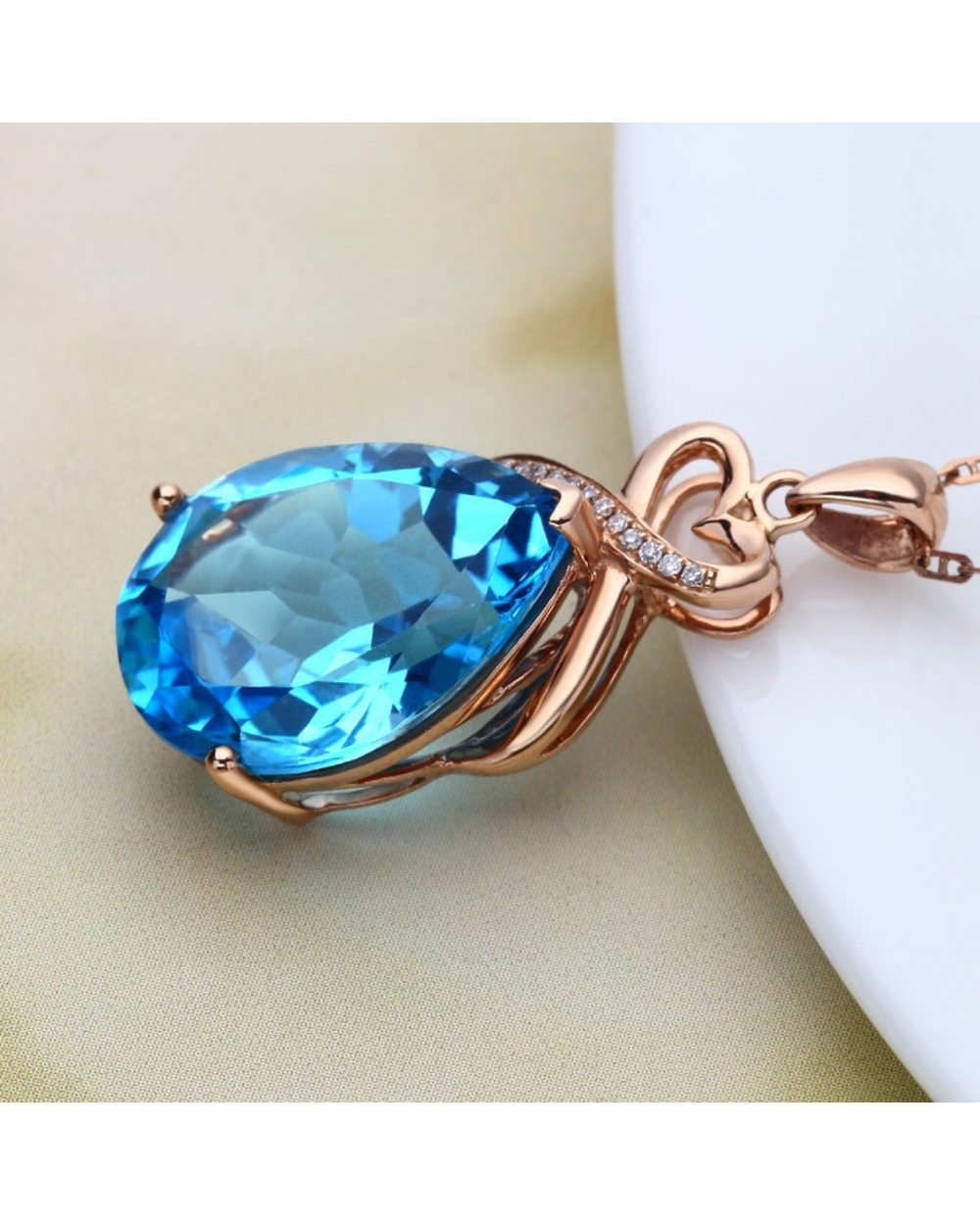 Real 14K Rose Gold 2 Carats Sapphire Pendant Necklace Natural Blue Sapphire Gemstone Necklace front-2