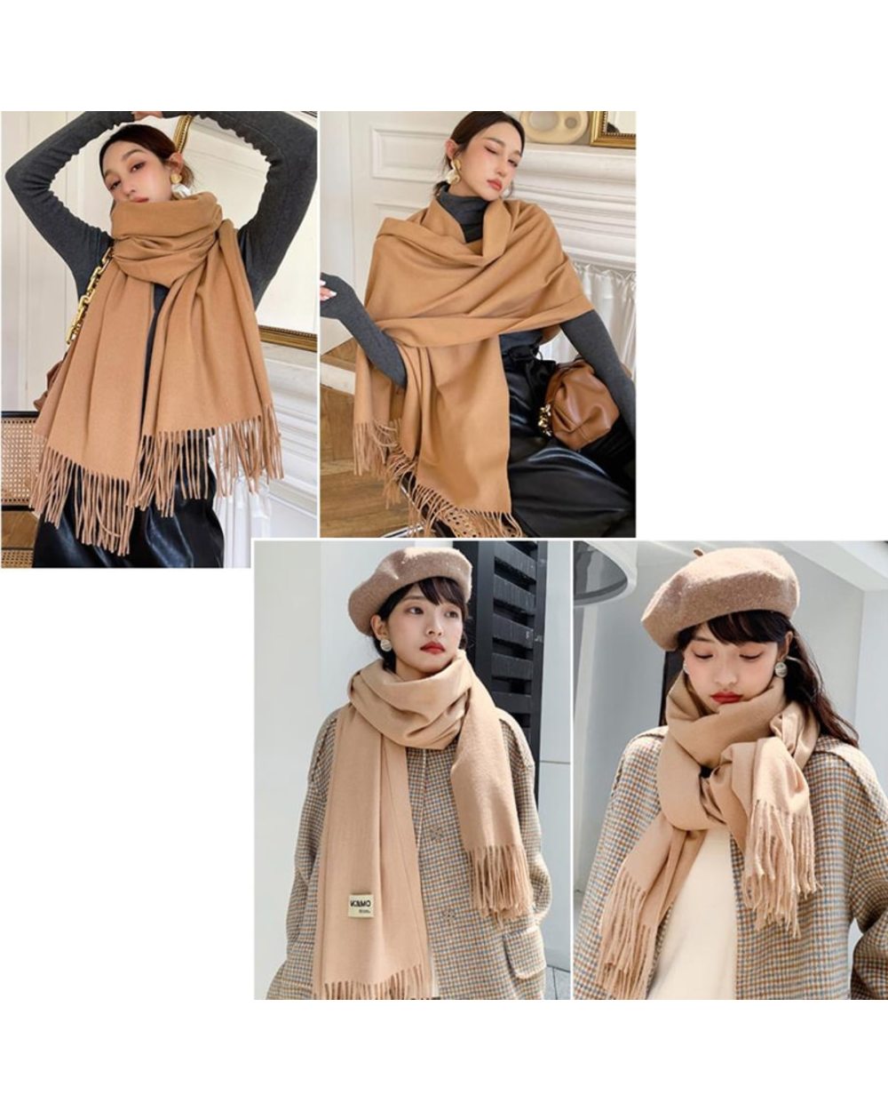 2022 Winter Scarf Solid Thick Women Cashmere Scarves Neck Head Warm Hijabs Pashmina Lady Shawls Wraps Bandana Tassel front-4