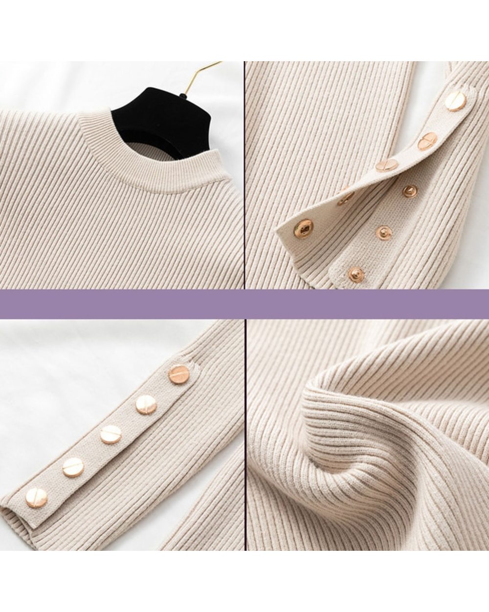 Autumn winter women thick sweater pullovers long sleeve button o-neck chic Sweater Female Slim knit top soft jumper tops front-4