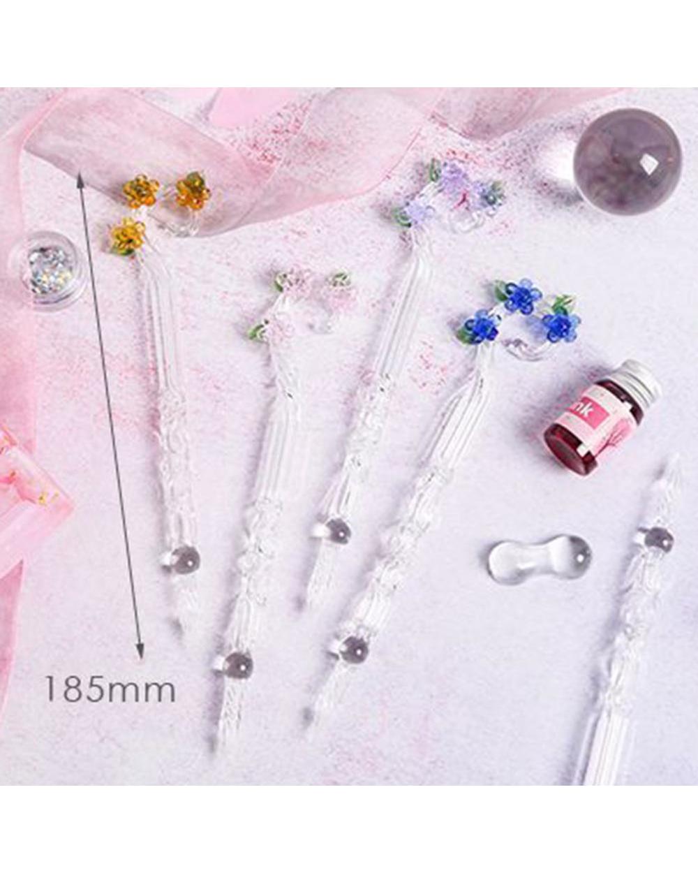 1 Set Colorful Writing Pen Flower Design Portable Glass Crystal Writing Dip Pen Writing Supplies For Student Gift front-5