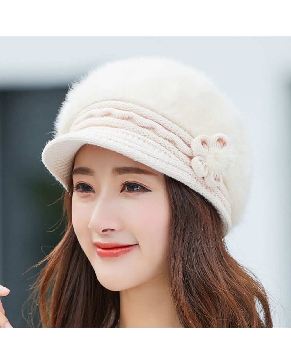 Winter Autumn Beret Hat For Women Wool Knitted Hat For Mom Rabbit Fur Beret Solid Fashion Lady Cap Fall Hat Female Cap front-0