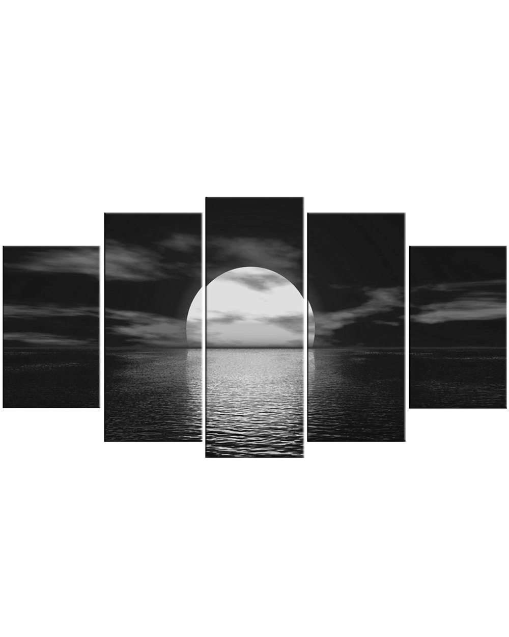 Sunrise Black And White Style Picture Print Scenery 5 Panel Canvas Art Wall Decor front-2