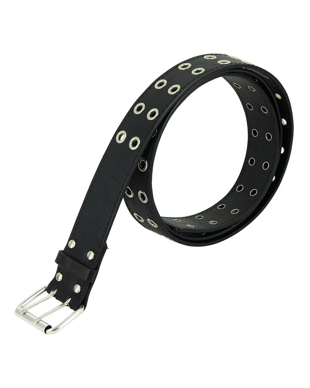 Fashion Women Punk Chain Belt Adjustable Black Doublesingle Eyelet Grommet Metal Buckle Leather Men Waistband For Jeans front-1