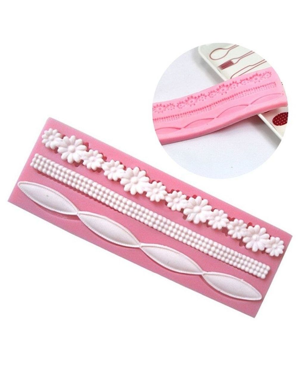 3D Lace Flower Bead Chain Silicone Fondant Lace Mould Cake Decorating Baking Molds Sugar Craft Paste Pastry Baking To front-0