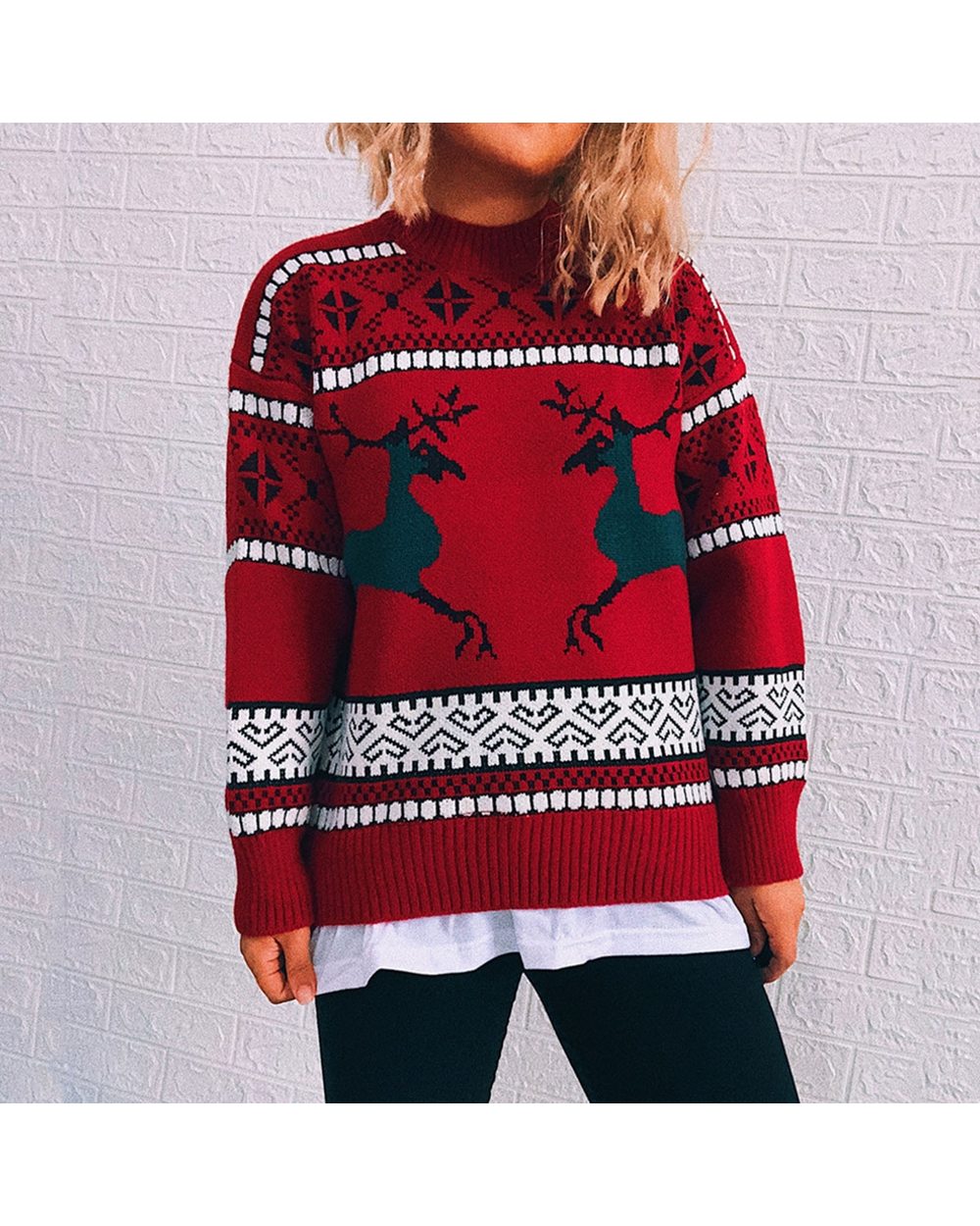 Christmas Jumper Long Sleeve Women Knitted Sweater front-0