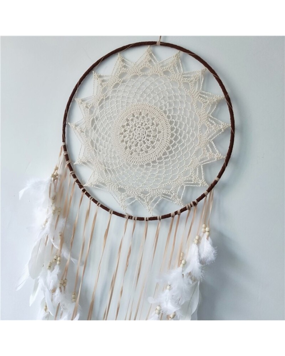 Asibikaashi Handmade Dreamcatcher DIY Home Decor Decoration Craft 40CM Round Circle White Feather Dream Catchers Big front-4