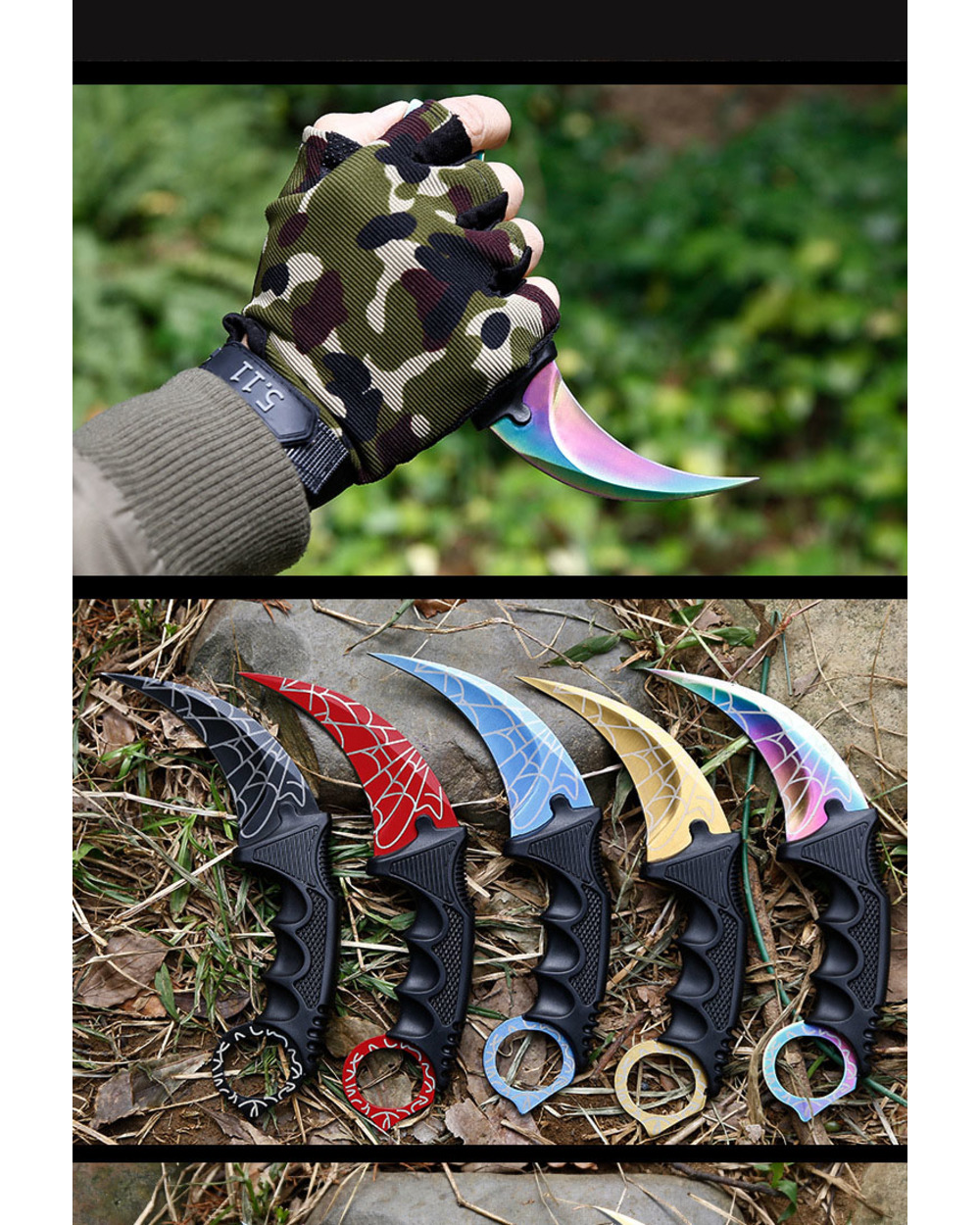Real Counter Strike Karambit Knife Fixed Blade Lore Sheath Tiger Tooth Rainbow Tactical Survival Tool Hunting Knifes front-4