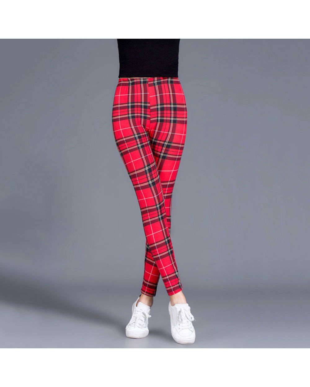Scottish Plaid Leggings Pants For Women - Casual High Waist front-3