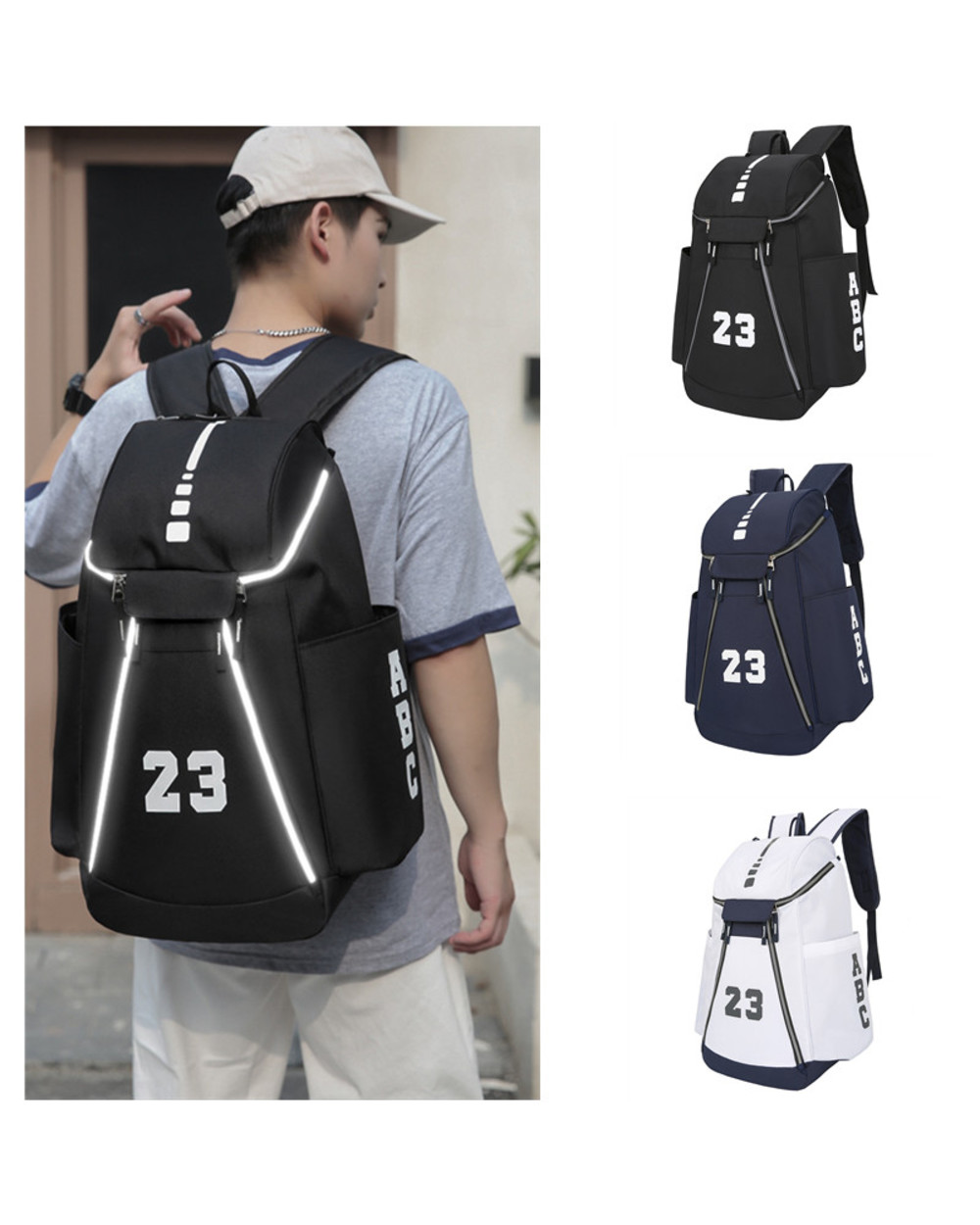 Fashion Backpack Student Large Basketball Laptop Reflective Stripe Zipper Ox Back Bag Casual Outdoor Sport Travel Backp front-5