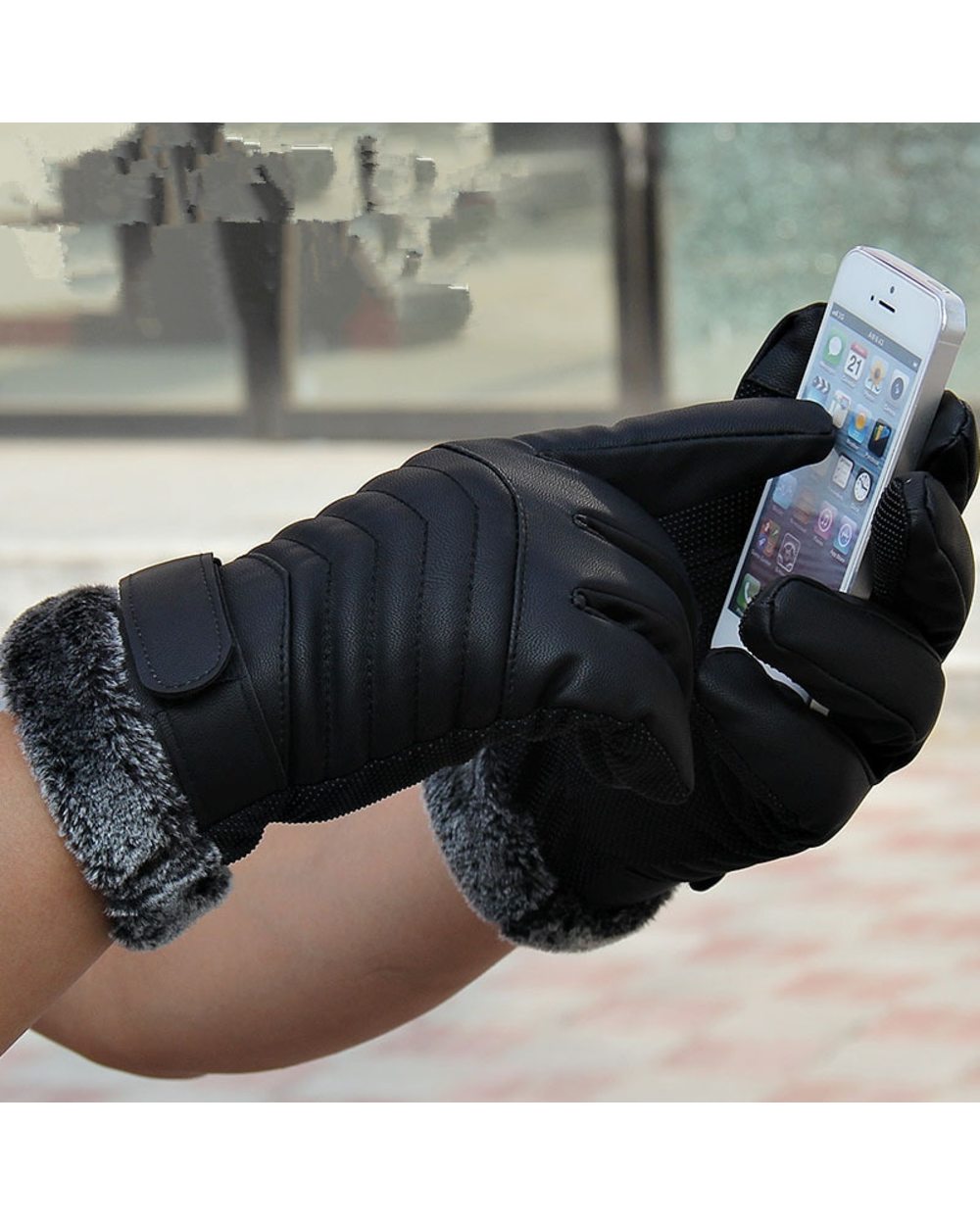 New Autumn Winter Velvet Gloves Men Touch Screen Mittens Glove Male Thickening Hiking Riding Outdoor Non-Slip Leather G front-1