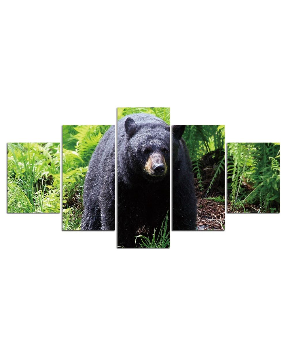 Grizzly Bear in the Jungle Picture Print Animal 5 Panel Canvas Art Wall Decor front-2