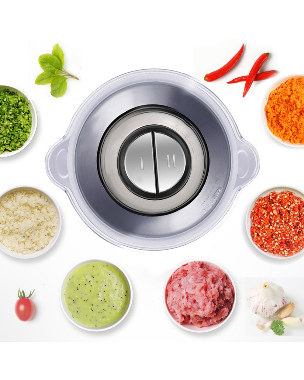 BioloMix 2 Speeds 500W Stainless steel 2L Capacity Electric Chopper Meat Grinder Mincer Food Processor Slicer front-4