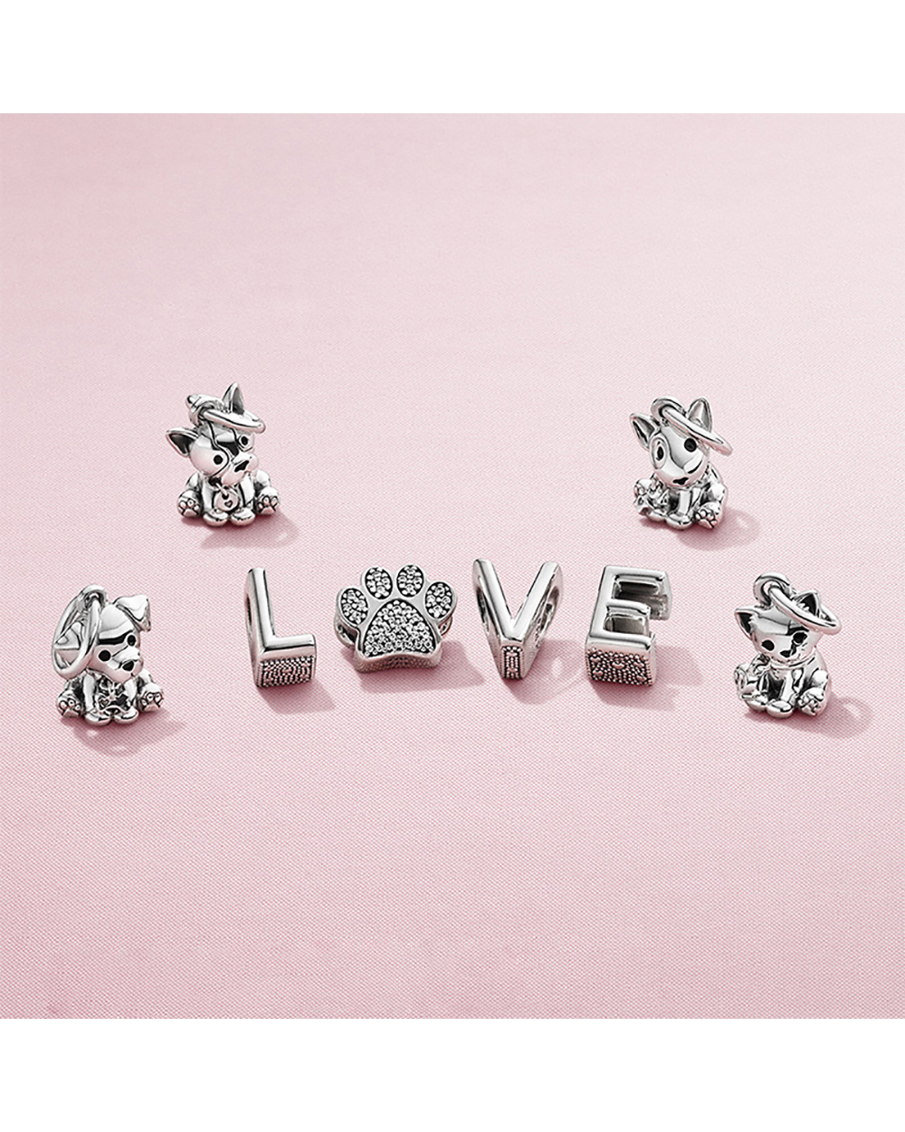 Bulldog Puppy Dangle Charms Sterling Silver Beads fit Original Pandora Bracelets for Women Jewelry Making Gift front-2